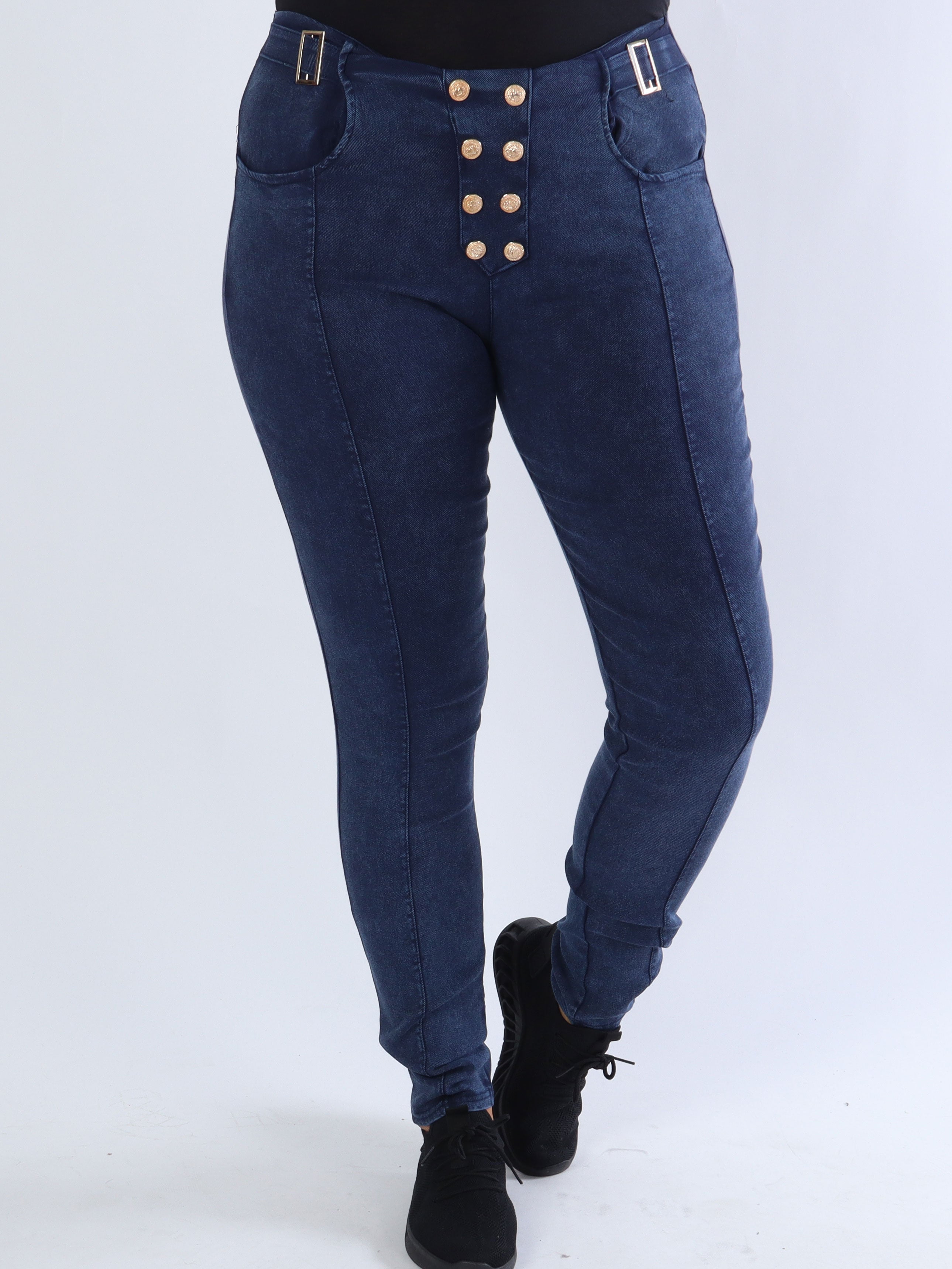 Bonnie - Leggings i jeanslook med guldknapper